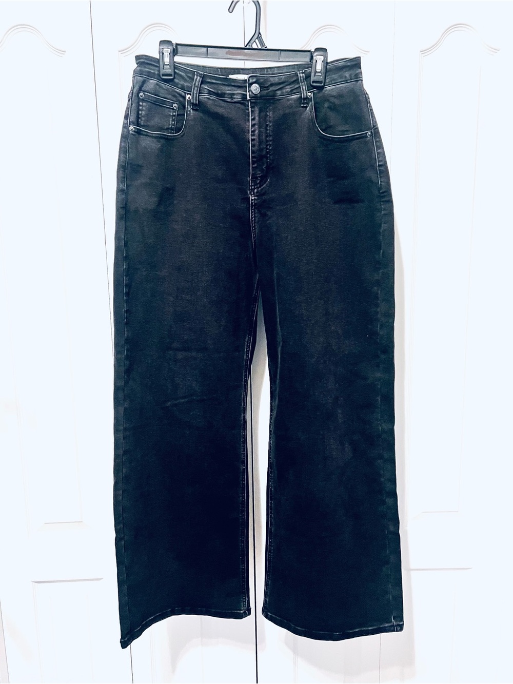 Genleck Women's High-Rise Wide Leg Black Stretch Jeans-Size 14-Comfy-School